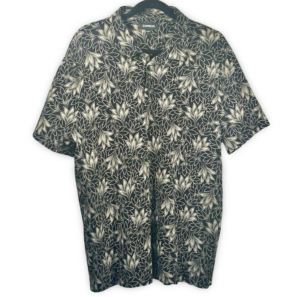 Express Floral Print Polo Men's Size XL Preppy Luxe Casual Minimalist Neutral